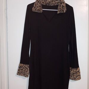SHEIN Black Dress with Leopard Print Accents